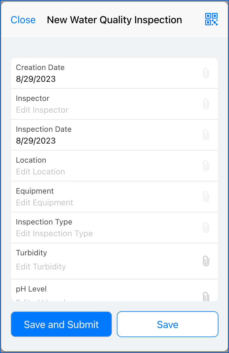 Image of a Water Quality Inspection form